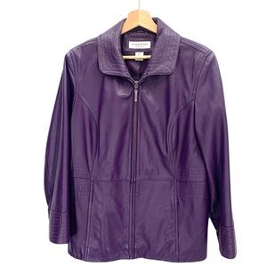 Preston & York Purple 100% Lambs Leather Zip Up Jacket Coat Size Large Petite